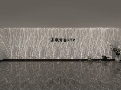 Business KTV Background Wall With Light Stripes Design Marble Floor And Potted Plant 3d model