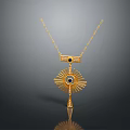 Gold Eye Pendant Necklace with Sunburst Design and Black Gemstone Accent