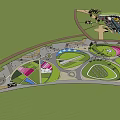 Park Landscape Design Featuring Geometric Green Spaces Pathways And Open Areas 3d model