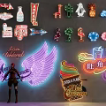 Vibrant Neon Decorative Lights with Wings Ice Cream Food and Cartoon Designs