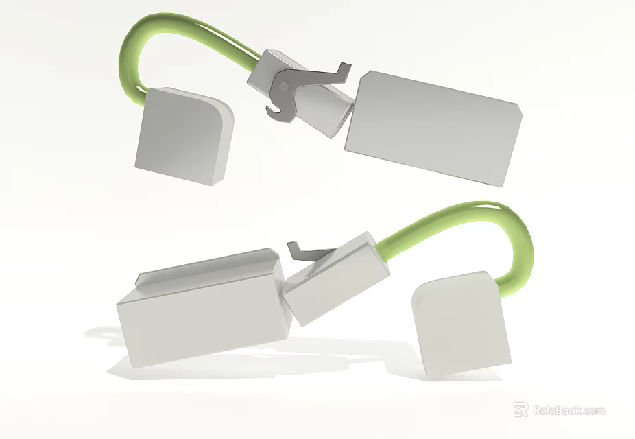 Automotive Parts With Green Curved Hooks And White Block Connectors 3d model 