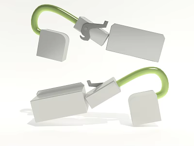 Automotive Parts With Green Curved Hooks And White Block Connectors 3d model