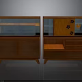 Pair Of Wooden Display Cabinets With Glass Doors And Drawer Storage