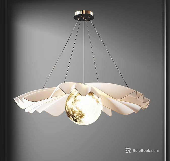 Elegant Modern Chandelier With Spherical Light Source And White Wavy Decorations 3d model 