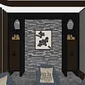 Elegant Private Room Interior Design With Round Table Chairs Ceiling Light And Decorative Painting