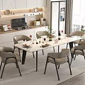 Modern Dining Table Set With Marble Top Accompanying Chairs In Open Kitchen 3d model