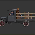 Vintage Toy Truck With Wooden Cargo Bed Red Wheels And Driver Figure