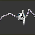White Mechanical Spider Robot Design With Purple Accents And Blue Glowing Eyes