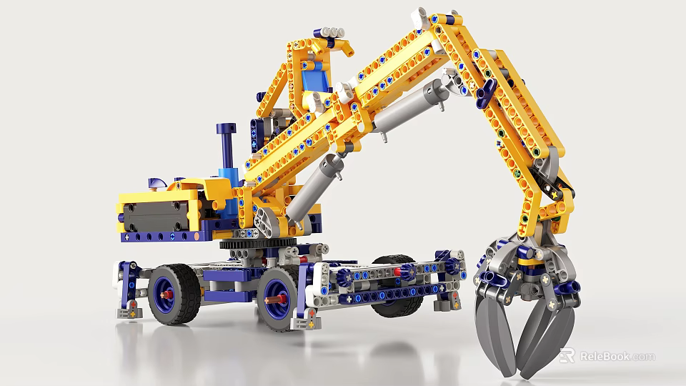 Electric Construction Toy Built From Building Blocks With Mechanical Arm And Wheels 3d model