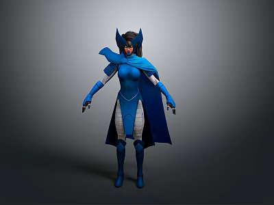 Detailed Fantasy Female Character With Blue Costume Horns And Cloak 3D Render 3d model