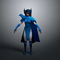 Detailed Fantasy Female Character With Blue Costume Horns And Cloak 3D Render