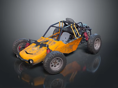 Yellow Off Road Buggy With Large Tires Muddy Body And Roll Cage 3d model