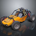 Yellow Off Road Buggy With Large Tires Muddy Body And Roll Cage