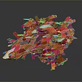Red And White Space Shuttle Parts Form Intricate Cosmic Structure With Reflective Surfaces