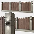 Decorative Wooden Fence With Concrete Posts And Exterior Lighting Design