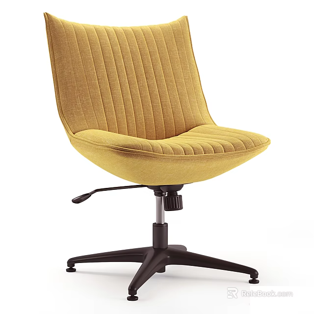 Yellow Ribbed Velvet Office Chair with Black Swivel Base Wheels and Adjustable Lever 3d model 