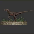 Detailed Dinosaur Model Standing On Circular Base With Green Grass Elements 3d model