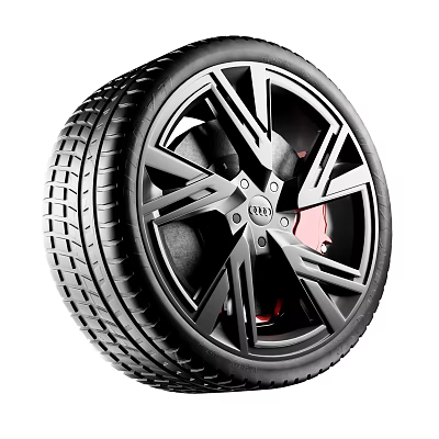 High Performance Tire With Black Alloy Rim And Red Brake Caliper Design Details 3d model