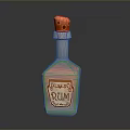 Shiny Silver Rum Bottle With Orange Cork Stopper And Vintage Label