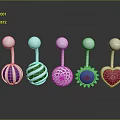 Five Different Colorful Body Piercing Jewelry with Heart Sun and Striped Designs