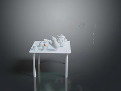 White Table With Tea Pot And Cups For Daily Household Use Items 3d model
