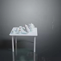 White Table With Tea Pot And Cups For Daily Household Use Items