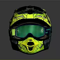 Sporty Reflective Motorcycle Helmet With Blue Yellow Green Design Goggles And Face Mask