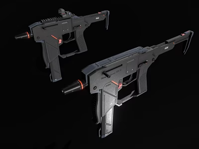 Modern Black Tactical Assault Rifles with Red Accents and Sleek Design Details 3d model