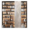 Modern Shelving Unit With Built In Lighting Books And Decorative Items On Marble Backdrop
