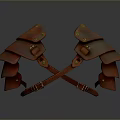 Medieval Weapon Shoulder Armor With Reddish Brown Leather Metal Rivets And Crossed Straps