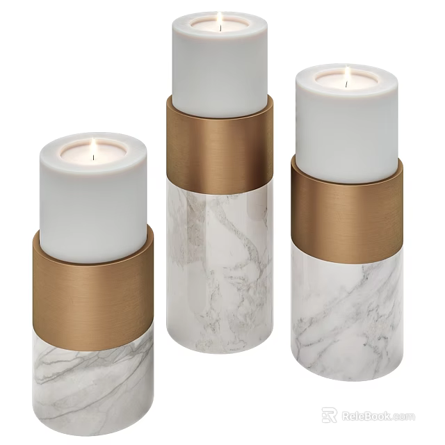 Wall Decor Candle Holders With White Candles Gold Accents And Marble Pattern Bases 3d model 