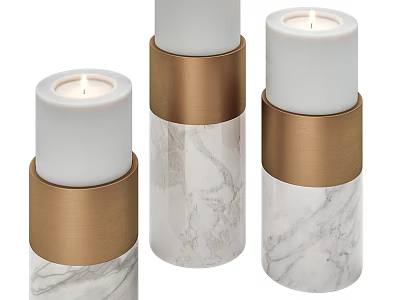 Wall Decor Candle Holders With White Candles Gold Accents And Marble Pattern Bases 3d model