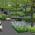 Residential Landscape Featuring Layered Greenery Trees Lawns Flowers Stone Pathways Outdoor Seating And Relaxation Areas