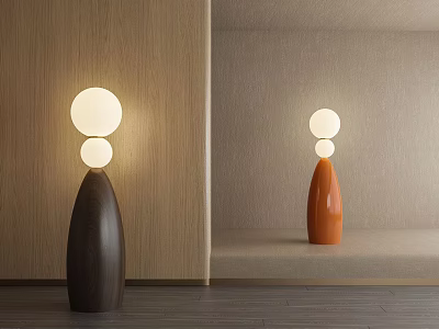 Modern Floor Lamps with Round Shades in Brown and Orange for Interior Decor 3d model