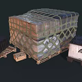 Large Cargo Box With Net Cover And ALS Labeled Packages On Pallets 3d model