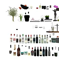 Various Types Of Wine Bottles And Glasses In Assorted Display Collection