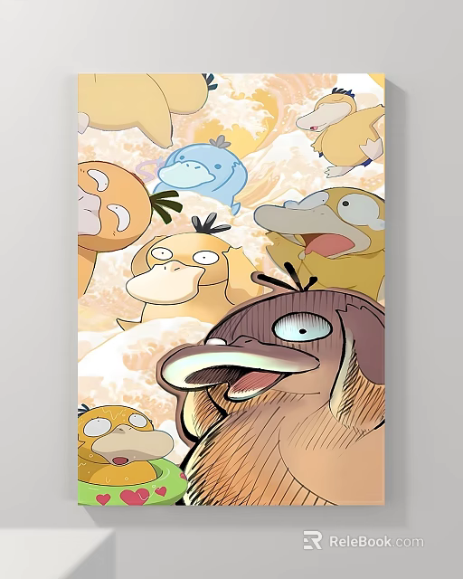 Abstract Painting Featuring Vibrant Cartoon Duck Characters Yellow Blue Brown Colors And Wavy Background Patterns 3d model 