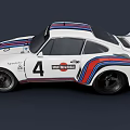 White Martini Racing Race Car With Blue Red Stripes Number 4 Rear Spoiler