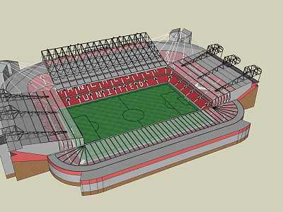 Modern Football Stadium Design With Green Pitch Red Seating And Roof Structure 3d model