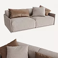 Modern Double Sofa With Light Beige Fabric And Brown Gray Cushions 3d model
