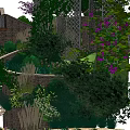 Garden Landscape Design With Lush Greenery Stone Path And Purple Flowers