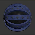 Blue Industrial Sphere Equipment With Metal Rings And Riveted Design Features