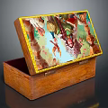 Decorative Wooden Box With Painted Lid Featuring Colorful Fairy Tale Scene And Yellow Border