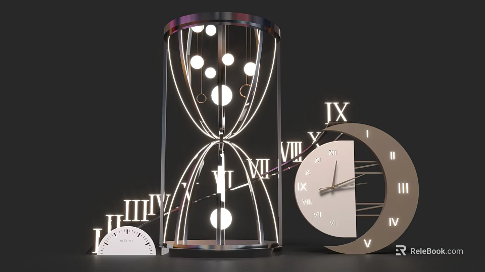Modern Hourglass And Clock Design With Roman Numerals And Illuminated Accents 3d model 