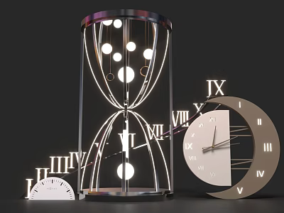 Modern Hourglass And Clock Design With Roman Numerals And Illuminated Accents 3d model