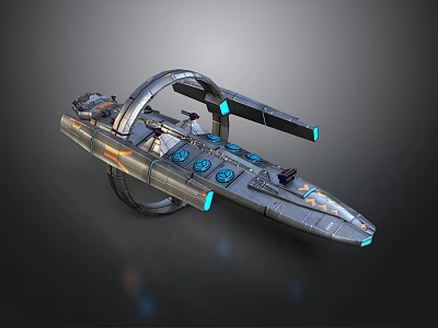 Futuristic Science Fiction Spaceship With Streamlined Metallic Body And Glowing Elements 3d model