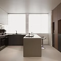 Modern Kitchen Interior with Island Countertop Cabinets Two Stools and Natural Light 3d model