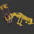 Yellow Mechanical Robotic Arm With Black Warning Stripes And Industrial Design Structure 3d model