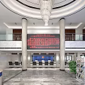 Government Service Hall Interior With Large Digital Screen Service Counter Columns And Seating Area