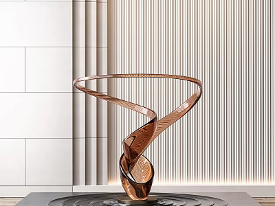 Modern Spiral Sculpture With Metallic Copper Finish And Striped Indoor Wall Background 3d model